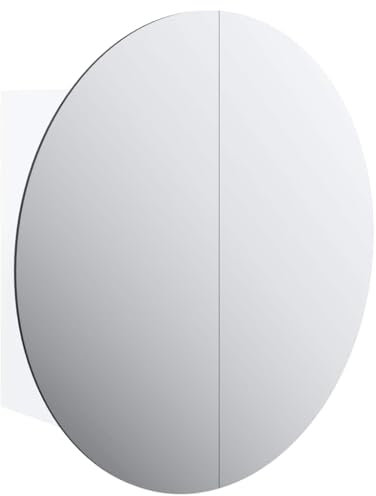 vidaXL Badezimmerschrank mit Rundem Spiegel LED Hängeschrank Badschrank Wandschrank Spiegelschrank Schrank Badmöbel Bad Badezimmer Weiß 40x40x17,5cm