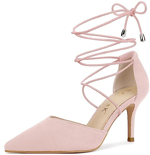 Allegra K Escarpins à Lacets pour Femmes Escarpins à Talons Aiguilles à Bout Pointu Rose 37.5