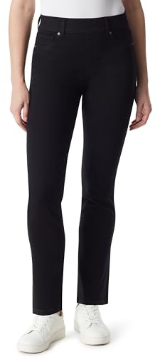 Gloria Vanderbilt Women's Shape Effect Pull on High Rise Straight Leg Jean Standard, Black Rinse, 16
