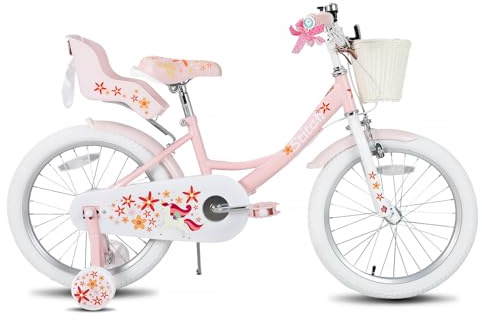 STITCH Unicorn 18 Inch Girls Bike for 5-8 Years Old Kids, 18 Inch Girls Bike with Basket&Kickstand& Doll Seat,Pink