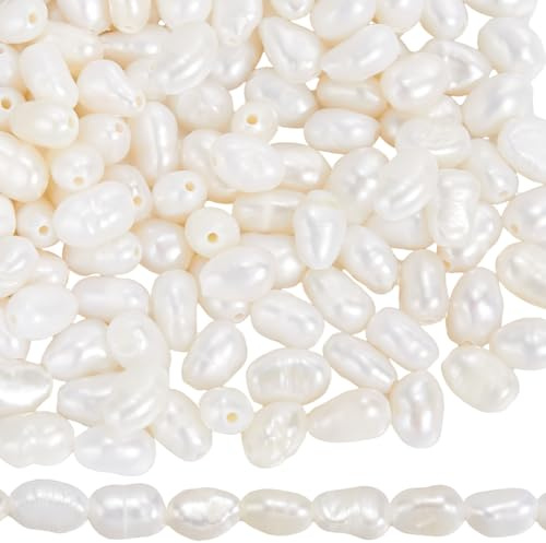 SUNNYCLUE 1 scatola Da Circa 124 pezzi di Perle Naturali Perle D'Acqua Dolce Perle di Riso Da Spiaggia Color Crema Coltivate di Avorio di Forma Ovale per La Creazione di Gioielli Fai Da Te Braccialett