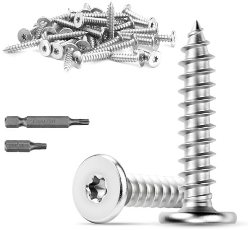 Mbsomnus M5x20 mm Tornillos para Madera 35 Piezas Tornillo Cabeza Torx Acero Inoxidable 304 Tornillo de Cabeza Plana para DIY Armarios Suelos de Madera Estanterías de Almacenamiento Muebles
