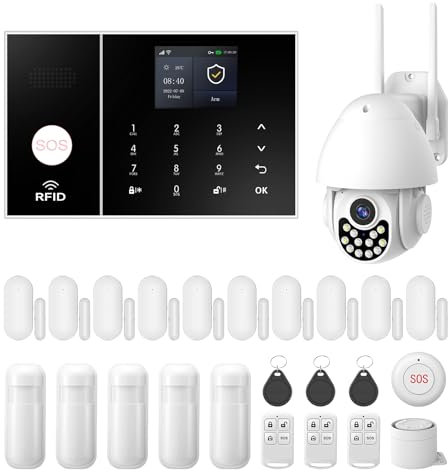 Clouree Alarmanlagen-Set für Zuhause mit 3MP-Außenkamera, 4G+WLAN-Alarmsystem mit Sirene, PIR-Bewegungsmelder, Fernbedienungen, Tür-/Fenstersensor und Smart Life Tuya App (25 Stück)