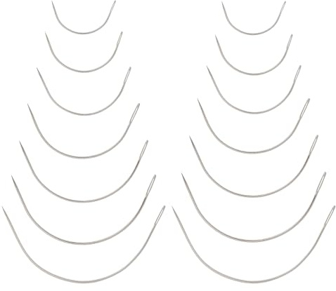 14 agujas para tapicería C, aguja de coser curvada, aguja redonda, aguja de taladradora con ojal grande para cuero, alfombras, pelucas, lona, reparación de colchones