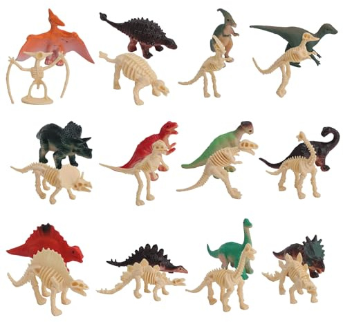XRVRILE Mini figuras de dinosaurio, 24 unidades, figuras de dinosaurio pequeñas y esqueletos de dinosaurio, juego de dinosaurios, juego de dinosaurios, juguetes de fiesta para niños