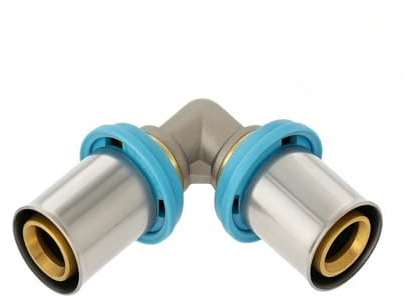 Erfu Gomito a crimpare multistrato a 90°, certificato DVGW, multi-profilo, U/H/TH, raccordo in ottone affidabile per tubo (20 mm x 3/4F-V)