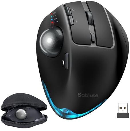 Wireless Trackball Mouse, Adjustable Angle Rechargeable, With Travel Case