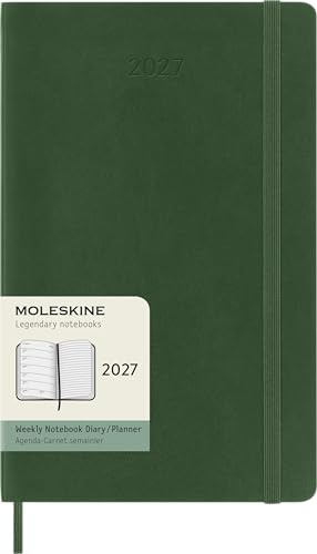 Moleskine Weekly Planner 2027, Soft Cover 12 Month Diary with Space for Notes and Elastic Closure, Large 13x21 Cm, Myrtle Green