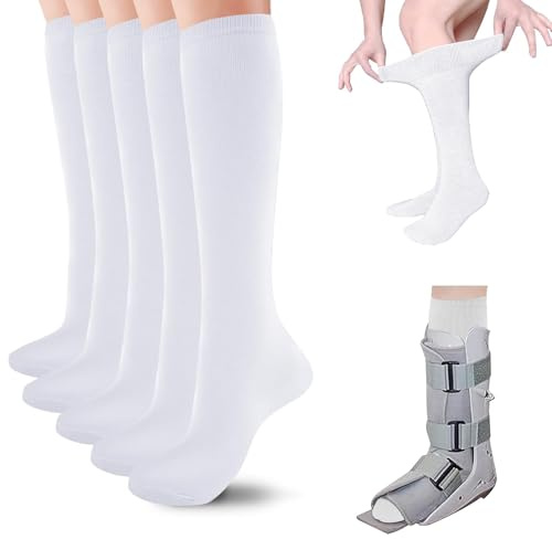 WEESTAAMO Orthopaedic Walking Boot Socks Liners for Fracture Boots & Air Cam Walkers, Seamless High Tube Socks for Casts - Breathable Recovery Sock (One Size UK 3-8)