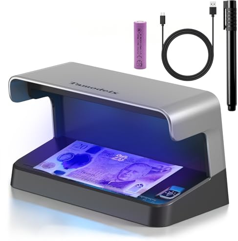 Tamodeix Counterfeit Money Detector with Money Checker Pen Bundle, Auto On Off Sensor, Rechargeable Battery, USB-C Charging for Retail & Business Use NX-116