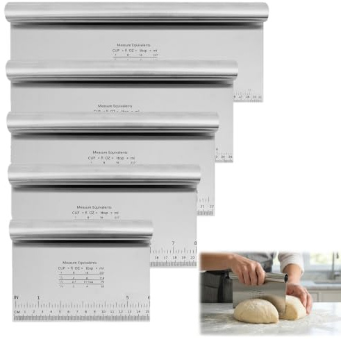 mobumeia 5 piezas de acero inoxidable cortador de masa, 15/20/22/25/30 cm, espátula de masa con escala de medición, espátula de cocina, antiadherente, tarjeta de masa para tartas, tartas, pizza