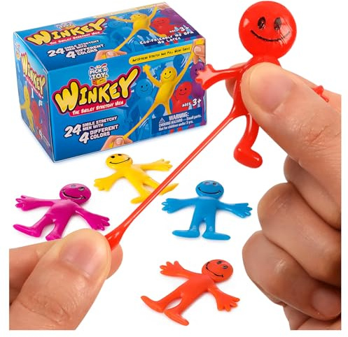 Pick A Toy Stretchy Happy Man Sticky Toy for Kids Party Favors: Bendy Toys Set of 24 - Perfect Stretchy Toys and Small Prizes for Goody Bag Stuffers, Easter Egg Fillers