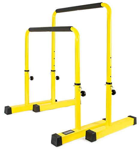 POWER GUIDANCE Dip Bar, Dip Stand Station for Full Body Strength Training, Adjustable Height 30Inches - 38.6Inched, Capacity 1200Lbs, 3 Colors Available (yellow)