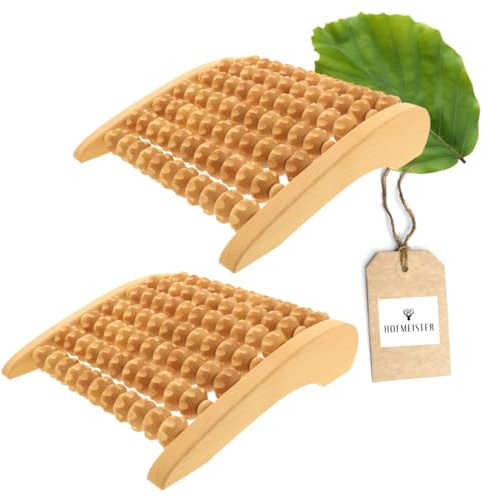 2x HOFMEISTER® Massage-Gerät aus Buchen-Holz, gegen Verspannungen & Schmerzen, Wellness & Entspannung für die Füße, Naturprodukt aus Europa, Fuss-Massage-Roller, 27 cm
