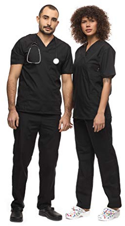 Mazalat, Ensemble Uniforme médical Unisexe avec Tunique et Pantalon, Noir, XXXL