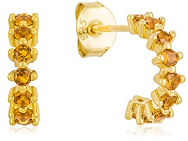 Brandlinger ® Damen Ohrringe Silber 925. Funkelnde Creolen mit Bernstein Zirkoniasteinen. Schmuck Damen vergoldet mit 18 Karat (Gold) für Frauen und Mädchen. Durchmesser der Huggies vergoldet: 12mm.