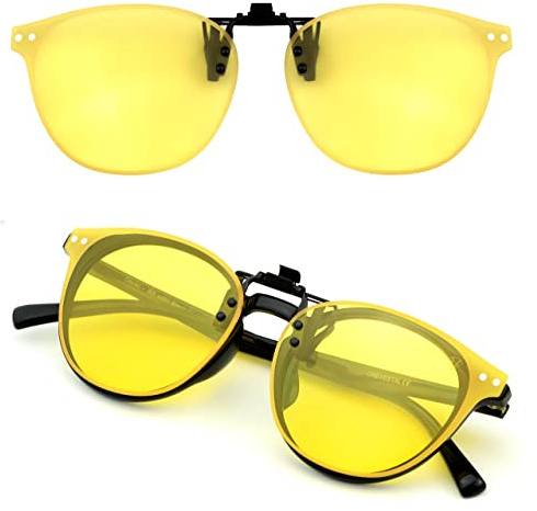 CREYESTAL Clip Lunettes Conduite de Nuit Polarisées, Anti-Eblouissement et Ultra léger, Surlunettes Verres Jaunes, Homme, Femme, Certifié CE