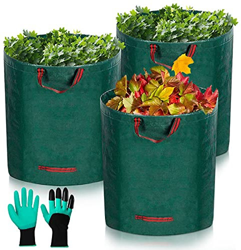 JOYBOY Sacs de Jardin,Sacs à Déchets de Jardin,3x300L Résistants,Pliable et Réutilisable,Comprend 1 Paire de Gants de Protection