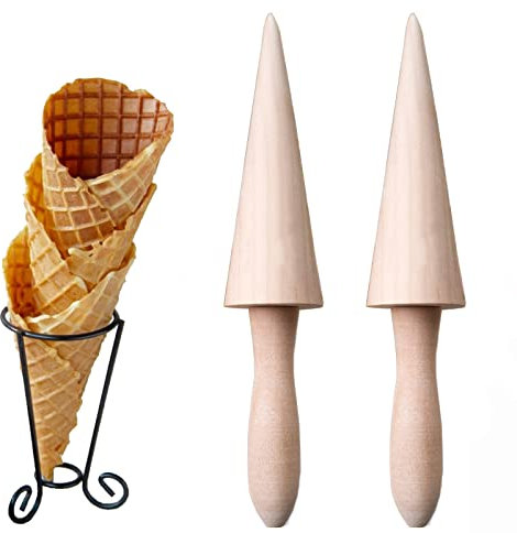 2 Stücke Waffel und Eishörnchenformer, Waffelkegelroller, Waffelhorn Holz Eiswaffelformer, Geeignet für die Herstellung von DIY-Waffeln und Eistüten(Enthält keine Halterung)