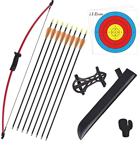 Recurve Bögen Pfeil und Bogen Set für Kinder mit Köcher zum Bogenschießen inkl. 5 Pfeile 66cm Kinderbogen für ab 12 Jahre Kinder Schießbogen Jugendbogen für Anfänger Jugendliche