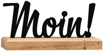Rerum & Consilium Moin! Schriftzug aus Holz und Metall | 20 x 9 cm | Hochwertige Flur-Dekoration, Moin Deko, Moin Schriftzug