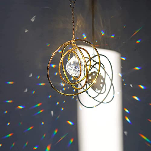 H&D HYALINE & DORA Acchiappasole in cristallo, acchiappasole arcobaleno per Windows, con 4 cerchi in ottone