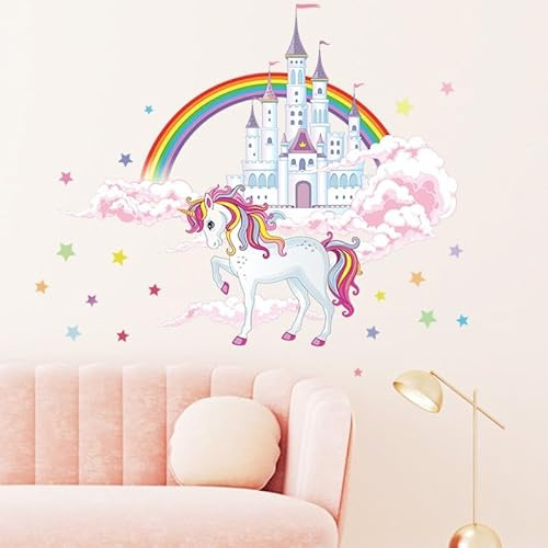 COVPAW® Wandtattoo Wandaufkleber Einhorn Prinzessin Schloss Regenbogen Wandsticker Wandbild Bilder Wohnzimmer Schlafzimmer Deco Kind Jungen Kinderzimmer Babyzimmer
