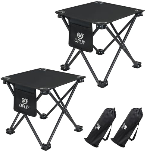 Opliy Camping Stool 2 Pack,13 Inch Portable Folding Stool for Outdoor Gardening and Beach Hiking Fishing,Foot Stool with Carry Bag (Black)