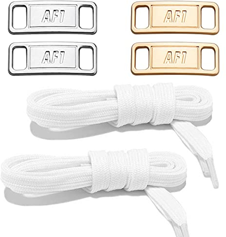 NDTEZUGT 2 Paia Lacci Piatti per Air Force 1 con Metallo Fibbia Decorazioni Lacci Scarpe di Ricambio Stringhe Sottili (Bianco,63/160cm)