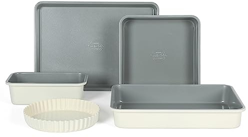 Sur La Table Kitchen Essential Carbon Steel Baking Pans Bakeware Set W/Premium PFOA, PFAS, PTFE Free Grey Non stick - Linen White Exterior