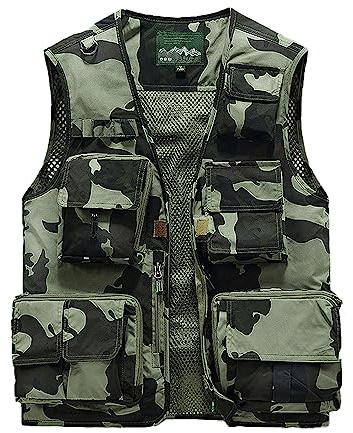 Sukany Gilet cargo da uomo per il tempo libero, lavoro all'aperto, safari, pesca, viaggi, gilet in rete fotografica, multitasche, mimetico, cachi, XL