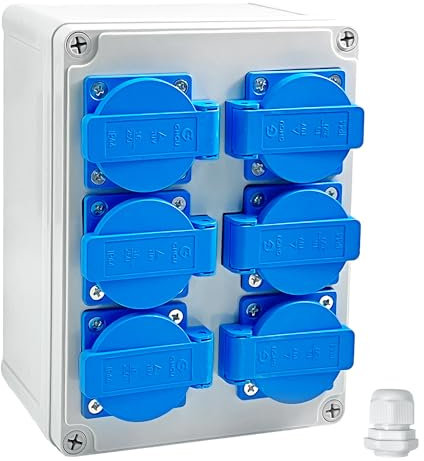 Distributeur D'alimentation Mural à 6 Interfaces, Répartiteur de Courant Mural, Indice D'étanchéité IP54, Distributeur de Courant de Chantier, Avec Couvercle de Protection