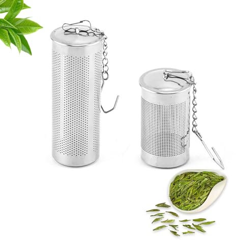 Kotkiddy® 2 uova da tè per tè sfuso, filtro da tè con coperchio, in acciaio inox con gancio, colino da tè grande con catena fine (4 cm, 6,5 cm, argento)