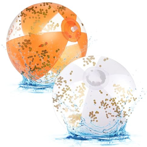 Abeillo Wasserball Aufblasbar, 2 Stück Aufblasbare Wasserbälle, Glitzer Wasserbälle, Inflatable Strandbälle, Schwimmball für Beach Balls Pool Party - Kinder und Erwachsene (11 Zoll)