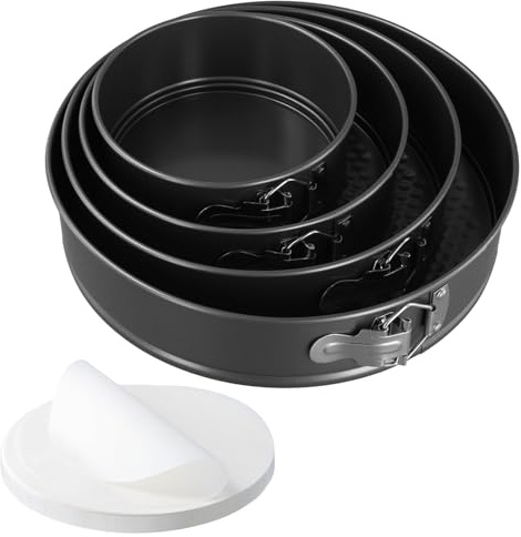 JEUIHAU Set di 4 teglie rotonde per torte, con carta siliconica antiaderente da 23 cm, con fondo rimovibile, per torte, cheesecake, 16/20/24/28 cm