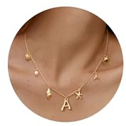 Dochais Collar con Letra Bubble A Chapado Oro de 14K para Mujeres Señoras, Collares Charm con Colgante de Letra, Joyería de Conchas Oceánicas, Regalos Personalizados para Chicas