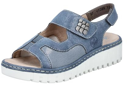 Rieker V1389, Sandali con Zeppa Donna, Blu, 40 EU