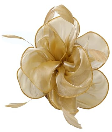 CCAIPU Flower Feather Fascinators Hat for Women, Elegant Flower Feathers Mesh Hats Ascot Hat Hair Accessories Wedding Hats (UK, Alpha, One Size, Gold)