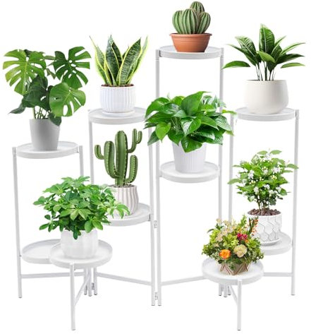 kangten Soporte para plantas de metal de 10 niveles, soporte para macetas, estante para plantas de varios niveles, estantería para flores, escaleras de plantas para esquina de la habitación, salón,