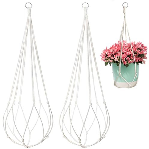Annlpoy 2pcs portavaso da appendere in macramè interno sospeso corda plant hanger,Corda di Cotone, Colore Beige, Decorazione Stile Boho per per Giardino, Soggiorno, Balcone e Finestra,55cm