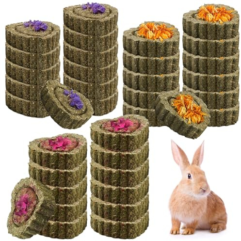 36 stycken kanintuggleksaker, naturliga Timothy Hay tuggleksaker, marsvin slipning leksak hjärtformad tandvård molar snacks för kaniner chinchilla hamster marsvin (3 typer)