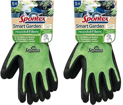 Spontex Smart Garden Gartenhandschuhe, Touchscreen kompatibel, aus recycelten PET-Flaschen, mit Nitrilbeschichtung, Größe S, 1 Paar (Packung mit 2)