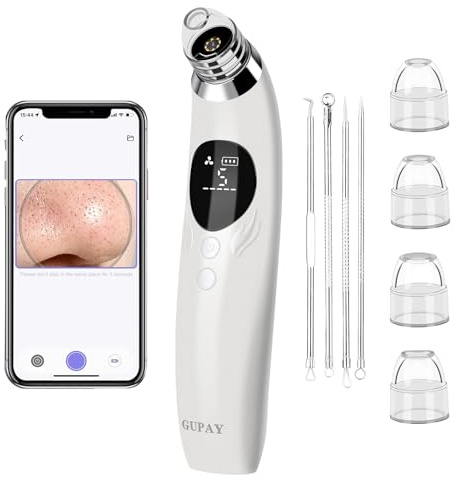 GUPAY Blackhead Remover Vacuum, Pore Vacuum with 1080p HD Camera Visible Facial Pore Cleanser with 4 Suction Heads, 5 Suction Power for Pimple Acne Whitehead Deep Cleansing Remover Tool