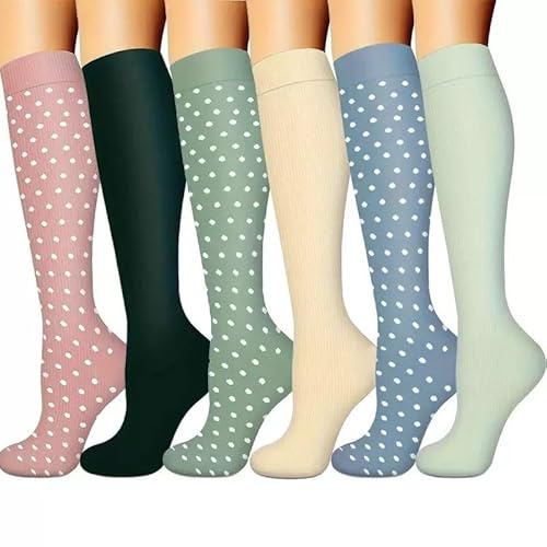 6 Paires Chaussettes de Compression Femme et Homme Bas de Contention 15-20 mmHg Chaussettes de Contention pour Athlétisme Course Sportive Voyage Avion Cyclisme Circulation