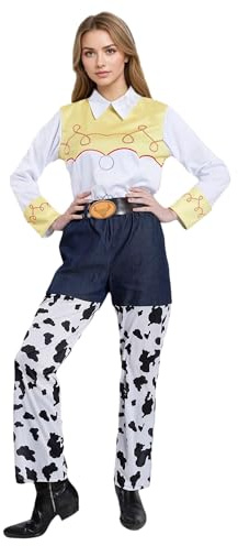 Wildarms Costume d'Halloween de cowgirl vintage pour femme - Short en jean avec panneau imprimé vache - Motif rétro, blanc, Large