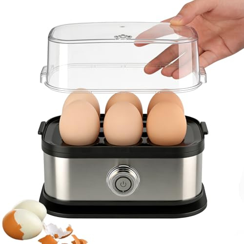 Cozary Hervidor de huevos - Cocedor de huevos compacto de 400 W, 6 huevos fáciles de pelar, huevos pasados por agua, huevos en su punto, huevos duros, pocher, luz indicadora