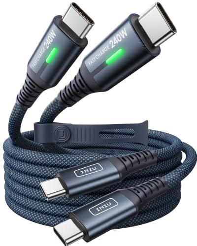 INIU Cavo USB C da 240 W, [2 pezzi, blu, 2 m] PD di ricarica rapida da USB C a USB C, in nylon intrecciato per iPhone 17 16 15 Pro Max Samsung S25 Ultra Pixel 10 iPad Pro MacBook Air ecc.