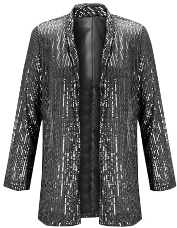 Generisk kavaj för kvinnor, elegant festlig glitter, paljettjacka för damer, glitterblazer med revers krage, paljettblazer, trendig kostymjacka, glänsande kavajjacka, karneval, kostym, enfärgad kofta