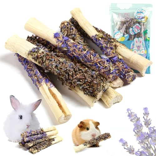 Abizoo Söt bambu kanin tuggpinnar godis och leksaker 8 stycken naturligt hö med förgätmigej och lavendel för kaniner marsvin chinchilla tandvård