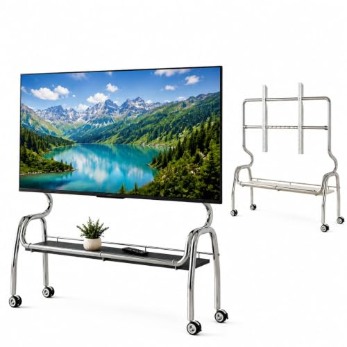 Portabel Mobil TV Vagn, Rullbart TV Stativ | Rostfritt Stål, Låsbara Hjul med Förvaringshylla för 32–75 Tums TV-apparater(Black,120cm/47in)